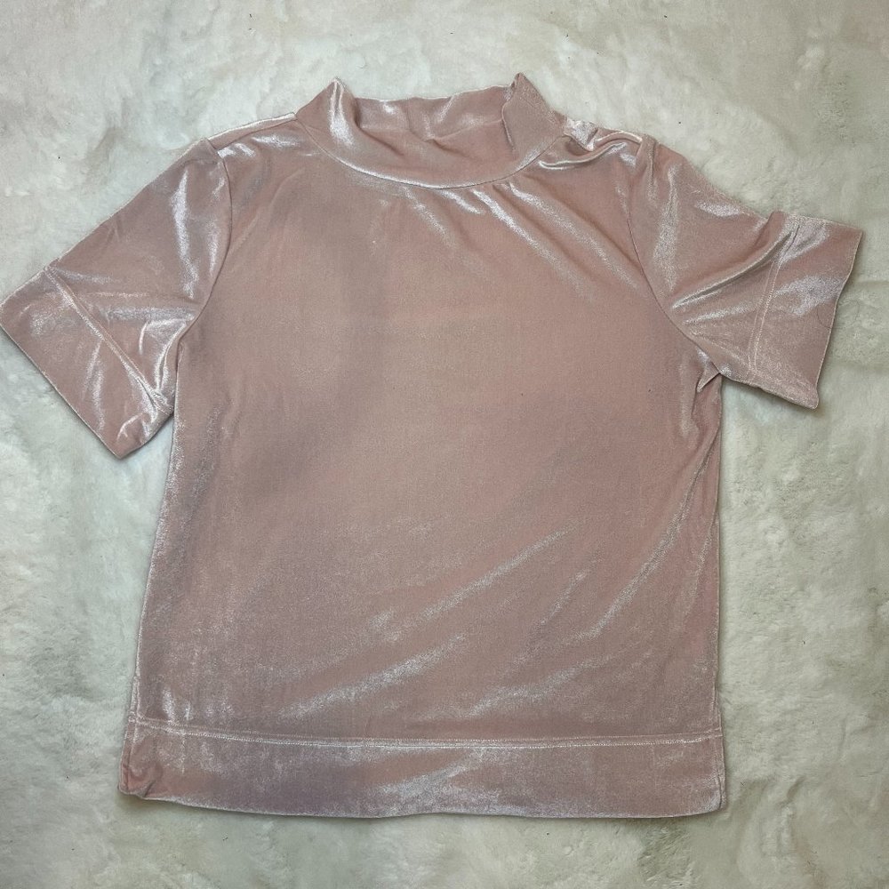 Anthropologie Soft Pink Velvet Mock Neck Shirt